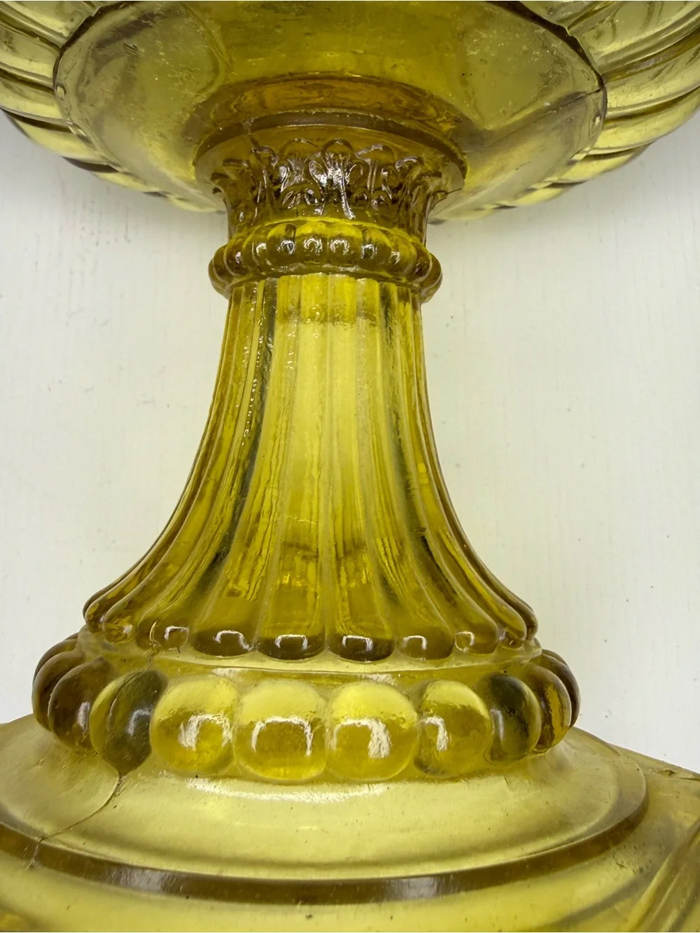 Yellow Pressed-Glass Pedestal Oil Lamp - Decorative Lantern Accent